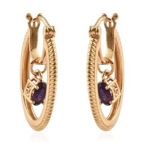 KARIS 14K ION AMETHYST INNER DROP HOOP EARRINGS